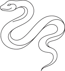 Fototapeta premium Minimalist black line drawing of a coiled snake isolated on a plain white background created with simple thin strokes