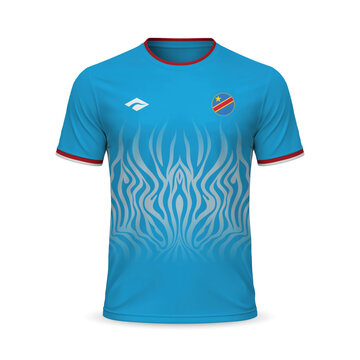 3d realistic home soccer jersey DR Congo national team, shirt template