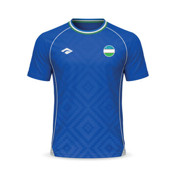 3d realistic away soccer jersey Uzbekistan national team, shirt template