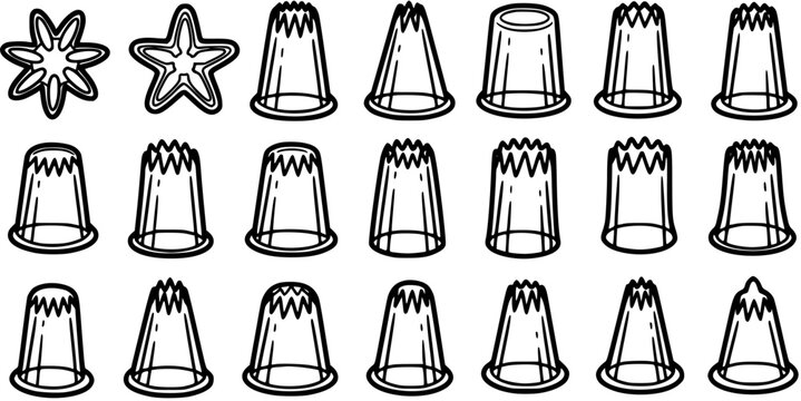 Black and White Line Art Collection of Piping Tips for Cake Decorating