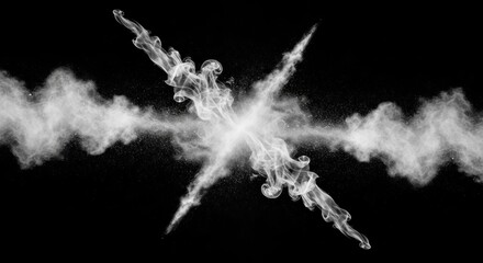 Naklejka premium Dramatic Black and White Smoke Streams Intersecting with Explosive Energy on a Dark Background