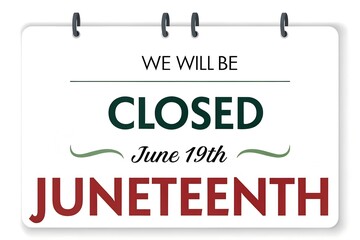 Juneteenth Closed Sign June 19, We Will Be Closed Juneteenth, Business Closed for Juneteenth, Calendar Closed Juneteenth Notice, Office Shutdown June 19th Holiday