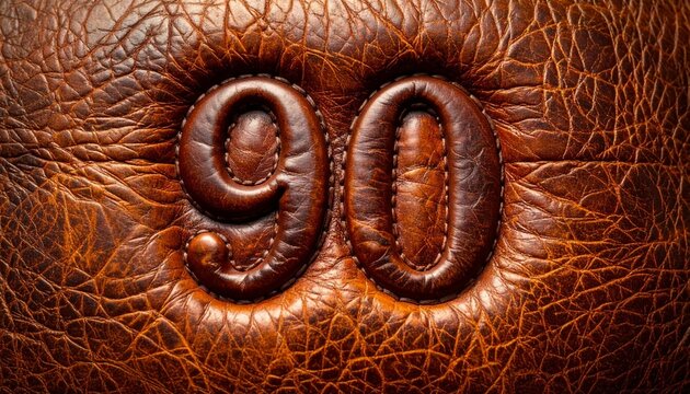 A close-up view of a leather surface with embossed number 90
