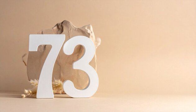 Large white number seventy three standing.