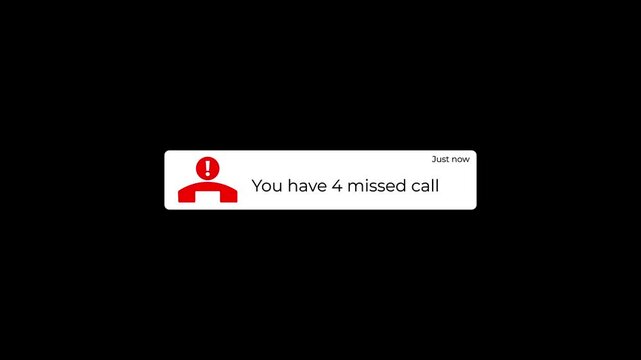 you have 4 missed calls notification popup animation with bouncing alert icon.