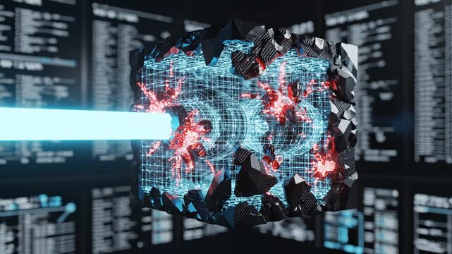 Abstract digital cube with glowing light