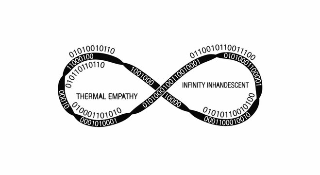 Digital infinity loop symbolizes connection and endless possibilities with binary code.