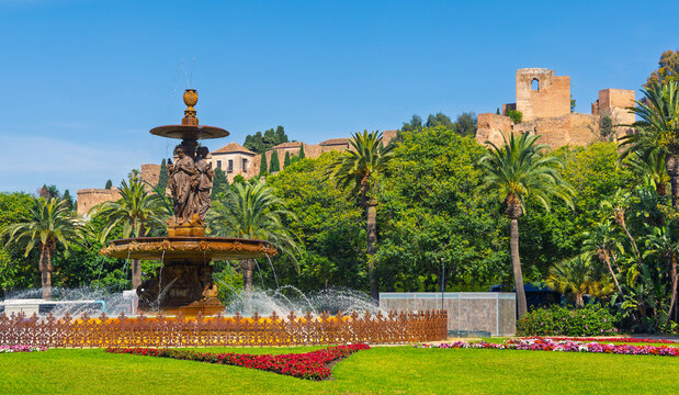 fountain and Alcazar, Alcazaba fortress of Malaga, Spain, Andalusia