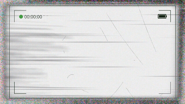 Glitched surveillance camera screen with static interference and red warning signal, isolated on transparent background for security, technology, and error concepts.