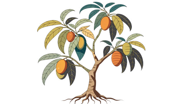 Mango tree sapling with growing fruits EPS vector transparent background