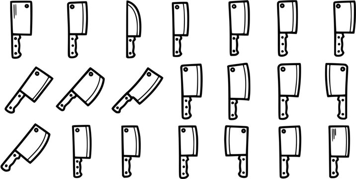 Black and White Line Art Cleaver Knives, Kitchen Utensils for Food Industry