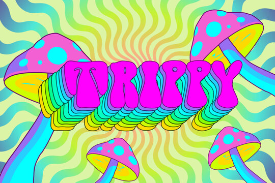  trippy psychedelic colorful mushroom optical illusion effect rainbow editable text effect template typography lettering