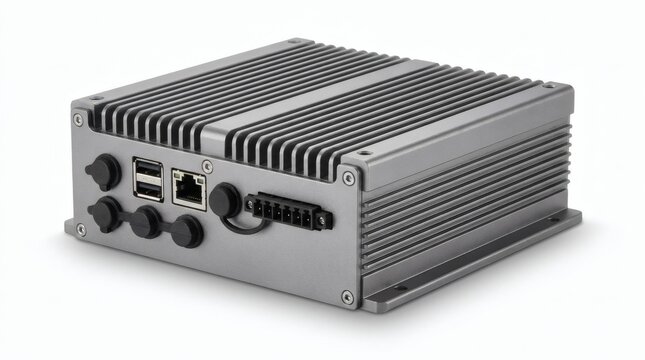 Industrial computer designed for rugged environments with multiple ports and robust casing