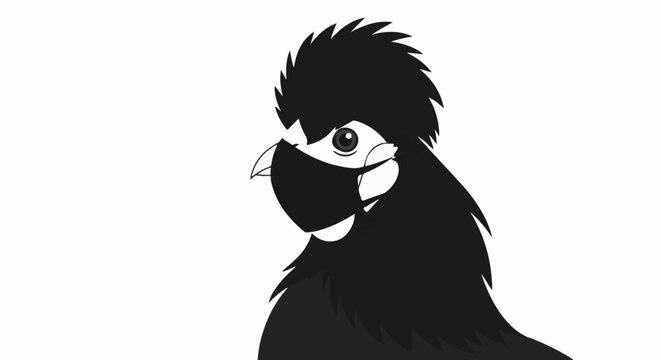 A black bird with a crested head and black face mask