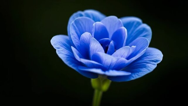 A vibrant blue primrose flower blooming against a dark natural background