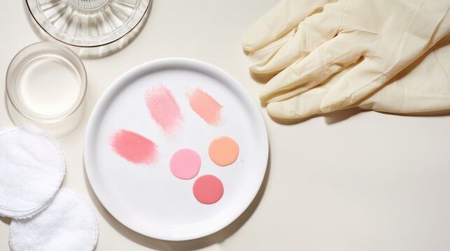 Permanent cheek blush cosmetic tattoo concept with minimal clean beauty still life and soft pigment tones