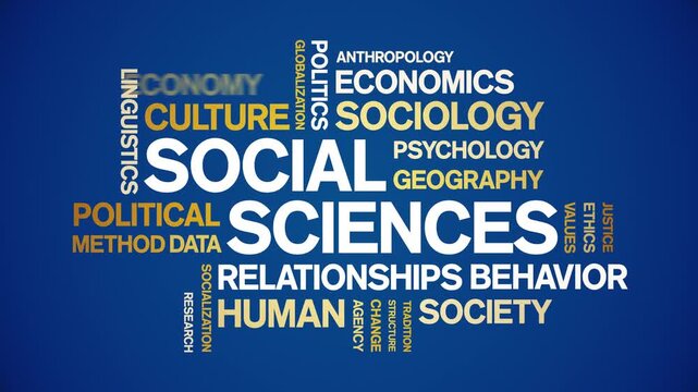 Social Sciences animated word cloud-text design animation tag kinetic typography seamless loop.