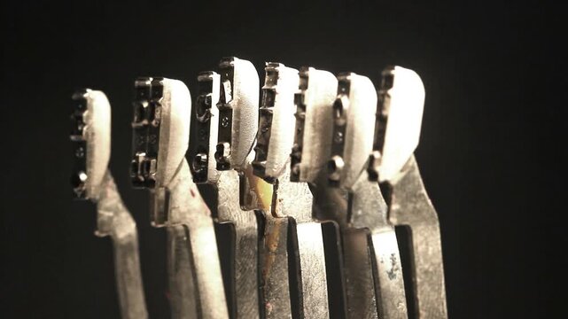 The word education, with vintage typewriter hammers, isolated on black 