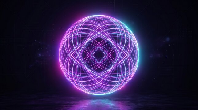  Abstract neon geometric sphere background