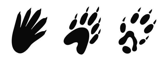 Set of rodent paw prints silhouettes isolated on transparent background. Collection of different small mammal tracks, wildlife footprint icons for design. © north100
