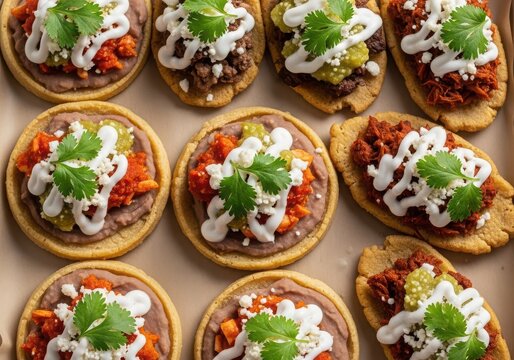 Assorted mexican sopes with various toppings