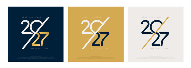 2027 Happy New Year design. Modern vector of Happy New Year 2027 with bold typography and creative design. Perfect for holiday cards, banners, and seasonal greetings. 2027 New Year flat typography. © Anatoliy