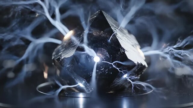 Electrically charged crystal with glowing core