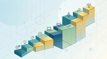 Fototapeta premium Business growth, success, infographic elements, 3D blocks, icons
