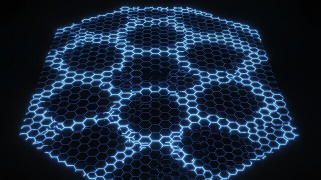 Blue hexagonal grid pattern with central void