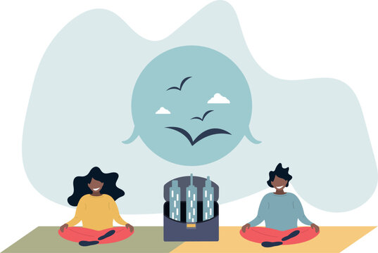 Employee wellness program or company stress free activity.Yoga or meditation in workplace or office for worker satisfaction, health.life situation and activities.