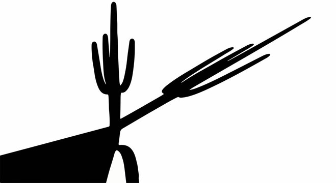 Abstract silhouette of a figure with a spear against a white background