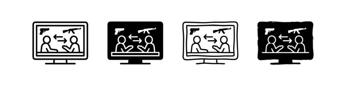 Online Crime or Illegal Exchange on Monitor Icon Set