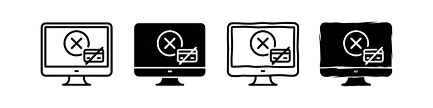 Computer screen with error and no data icons in four variations.