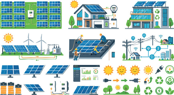 Solar Energy and Renewable Power Collection with Photovoltaic Systems, Smart Grid Infrastructure, Sustainable Buildings, Energy Storage, and Green Technology