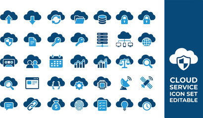 Obraz premium Cloud Service Icons Set Vector - Collection of Digital Icons Representing Cloud Computing and Data Storage