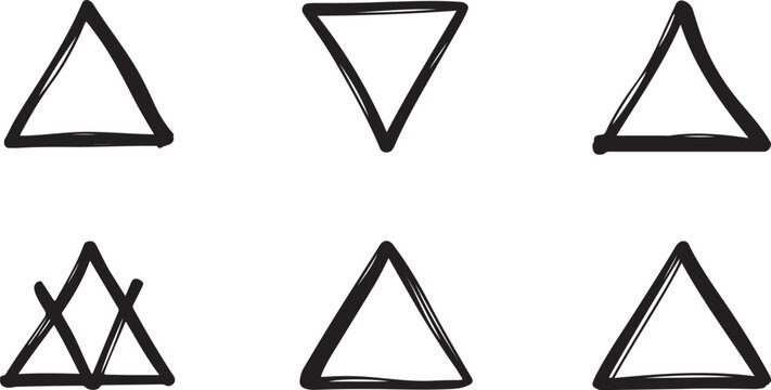 Six hand drawn black triangles on white background