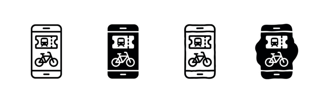 Mobile Ticket Icons: Train Tickets and Bicycle