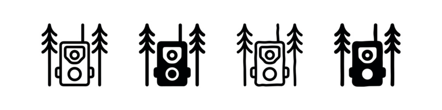 Trail camera icon in a forest setting