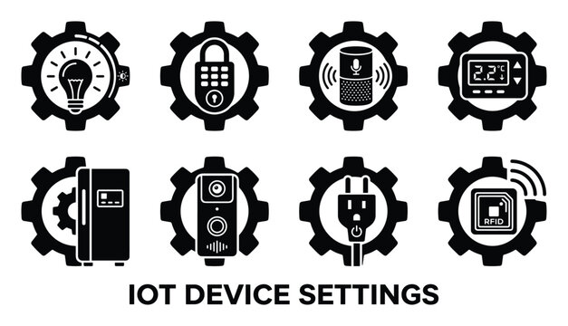 IoT device settings icons set graphic vector technology smart home automation connected digital network.