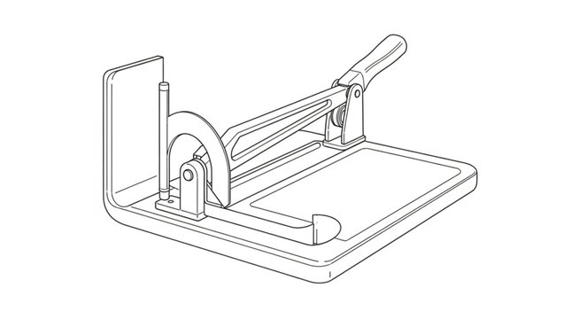 An illustration of a paper cutting machine on a desk 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 in an office