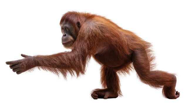 Orangutan reaching out with its left arm