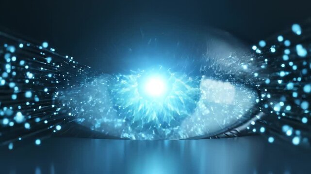 Digital eye with blue network patterns