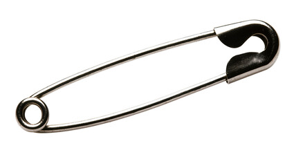 Fototapeta na wymiar Silver metal safety pin with closed loop and pointed end