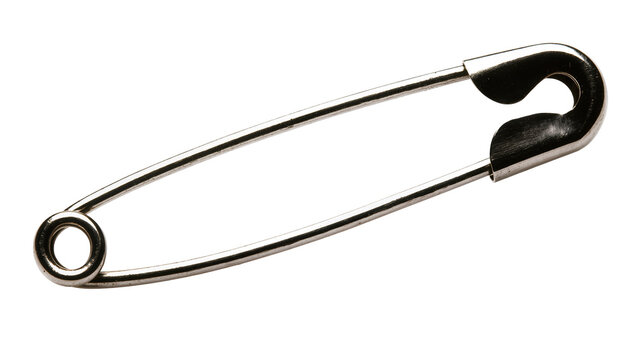Silver metal safety pin with closed loop and pointed end