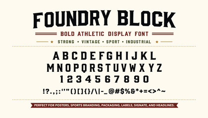 Foundry Block Bold Athletic Display Font for Vintage Sport Branding and Industrial Graphic Design © 777SKYLABS