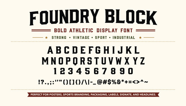 Foundry Block Bold Athletic Display Font for Vintage Sport Branding and Industrial Graphic Design