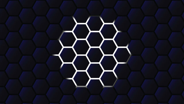 White neon honeycomb hexagon grid background with futuristic technology pattern