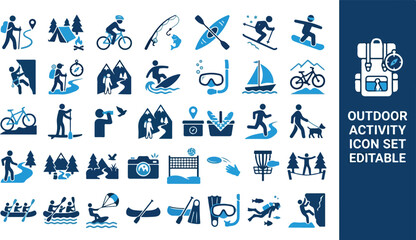 Naklejka premium Outdoor Activity Icons Set Vector Collection of Recreational Pursuits and Adventure Symbols