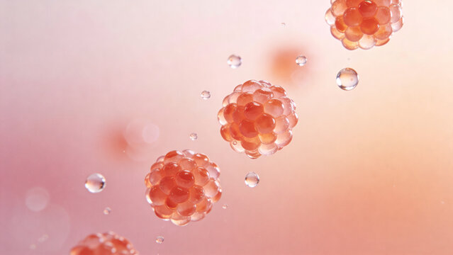 Conceptual transformation from natural origin to skincare formula, referencing PDRN and polynucleotide actives. Warm pastel palette with clean right copy space