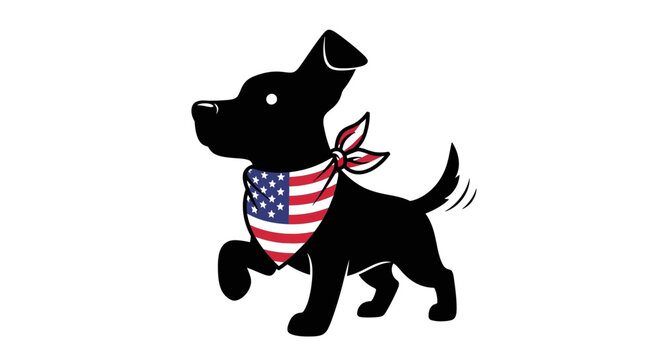 Black dog wearing american flag bandana running left patriotic pet accessory